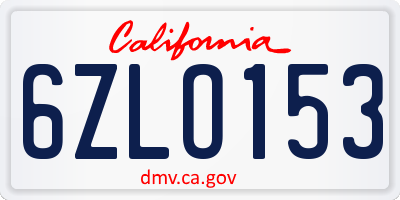 CA license plate 6ZLO153
