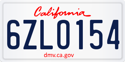 CA license plate 6ZLO154