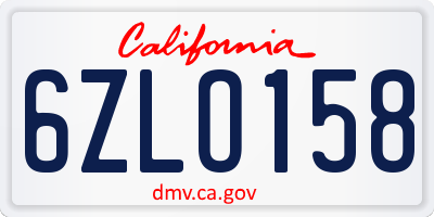 CA license plate 6ZLO158