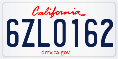 CA license plate 6ZLO162