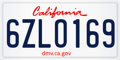 CA license plate 6ZLO169