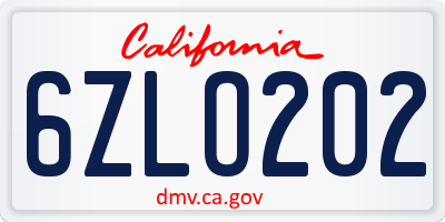 CA license plate 6ZLO202