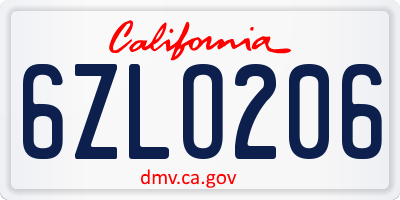CA license plate 6ZLO206