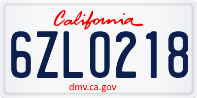 CA license plate 6ZLO218
