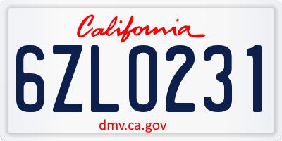 CA license plate 6ZLO231