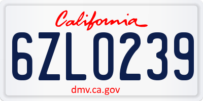 CA license plate 6ZLO239