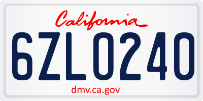 CA license plate 6ZLO240