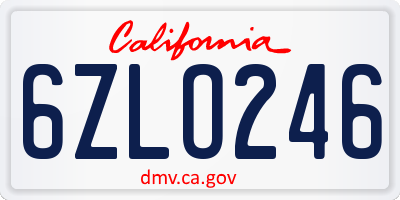 CA license plate 6ZLO246
