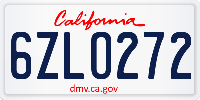 CA license plate 6ZLO272