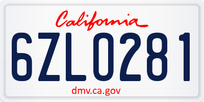 CA license plate 6ZLO281