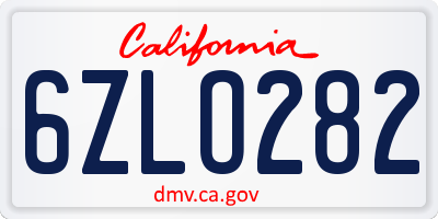 CA license plate 6ZLO282