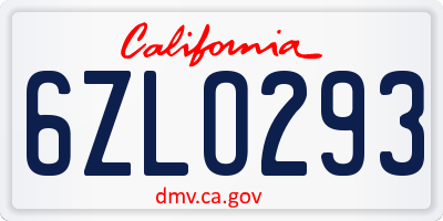 CA license plate 6ZLO293
