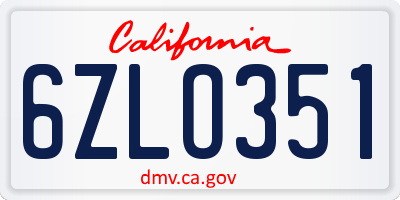 CA license plate 6ZLO351