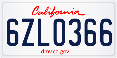 CA license plate 6ZLO366
