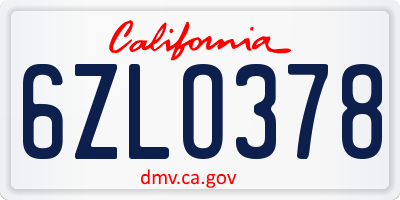 CA license plate 6ZLO378