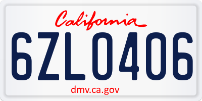 CA license plate 6ZLO406