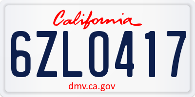 CA license plate 6ZLO417