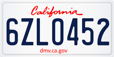 CA license plate 6ZLO452