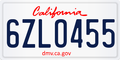 CA license plate 6ZLO455