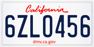 CA license plate 6ZLO456