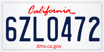 CA license plate 6ZLO472