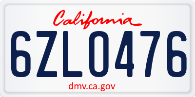 CA license plate 6ZLO476