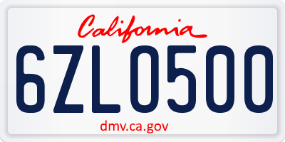 CA license plate 6ZLO500