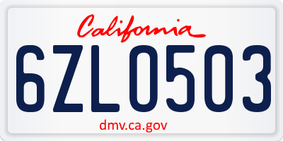 CA license plate 6ZLO503