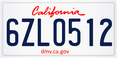 CA license plate 6ZLO512