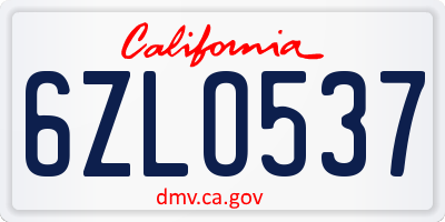 CA license plate 6ZLO537