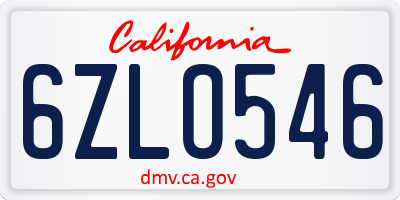 CA license plate 6ZLO546