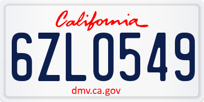 CA license plate 6ZLO549