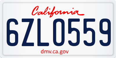 CA license plate 6ZLO559