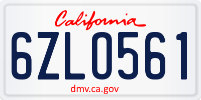 CA license plate 6ZLO561