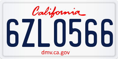 CA license plate 6ZLO566