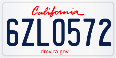 CA license plate 6ZLO572