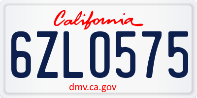 CA license plate 6ZLO575