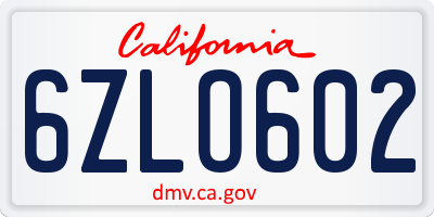CA license plate 6ZLO602