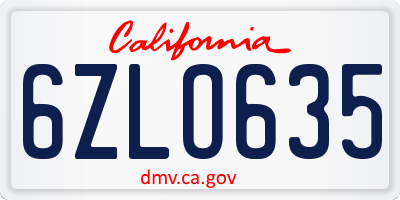 CA license plate 6ZLO635