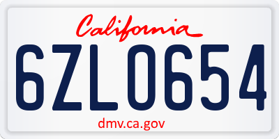 CA license plate 6ZLO654