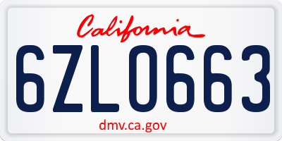 CA license plate 6ZLO663