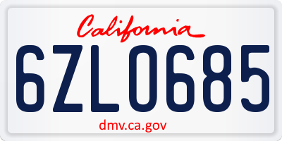 CA license plate 6ZLO685