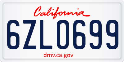 CA license plate 6ZLO699