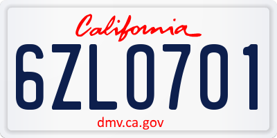 CA license plate 6ZLO701