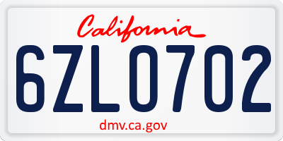 CA license plate 6ZLO702