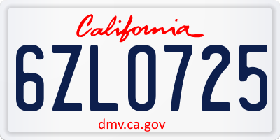 CA license plate 6ZLO725