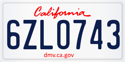 CA license plate 6ZLO743