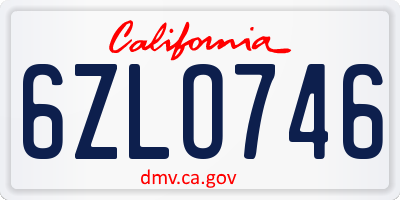 CA license plate 6ZLO746