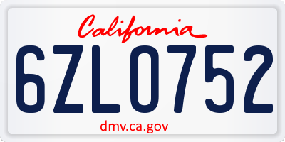 CA license plate 6ZLO752