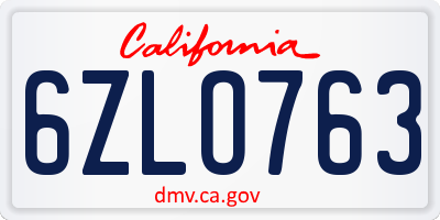 CA license plate 6ZLO763